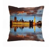 Throw Pillow Case Pillowcase Square Printed Cushion Cover for Living Room Sofa Couch Bed Car,London,Splendent Scene of Big Ben Westminster Cloudy Night Thames River,18x18 in