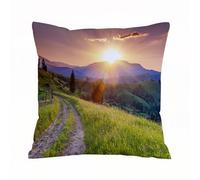 Throw Pillow Case Pillowcase Square Printed Cushion Cover for Living Room Sofa Couch Bed Car,Nature,Sunset in the Mountain Landscape Rural Road Countryside Wonderland Print Deco,18x18 in