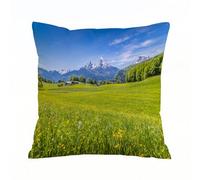 Throw Pillow Case Pillowcase Square Printed Cushion Cover for Living Room Sofa Couch Bed Car,Nature, Photos of the Alps with Fresh ows and Blossoms Snowy Mountain Nature Home,18x18 in