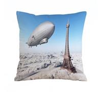 Throw Pillow Case Pillowcase Square Printed Cushion Cover for Living Room Sofa Couch Bed Car,Paris Decor,Zepn and Eiffel Tower over Clouds Sky Dreamy,18x18 in