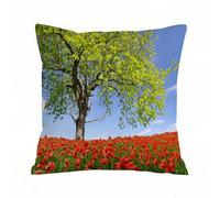 Throw Pillow Case Pillowcase Square Printed Cushion Cover for Living Room Sofa Couch Bed Car,Poppy, Landscape of Blooming Poppies on a Majestic Field,18x18 in
