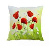 Throw Pillow Case Pillowcase Square Printed Cushion Cover for Living Room Sofa Couch Bed Car,Poppy set, spring environment with poppies and daisies,18x18 in