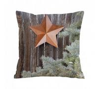 Throw Pillow Case Pillowcase Square Printed Cushion Cover for Living Room Sofa Couch Bed Car,Primitive Country Decor,Big Orange Star on Rough Wood Fences Pine Branches Print Decorative,18x18 in