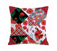 Throw Pillow Case Pillowcase Square Printed Cushion Cover for Living Room Sofa Couch Bed Car,Retro, patchwork inspired pattern with poppies Russian-,18x18 in
