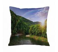 Throw Pillow Case Pillowcase Square Printed Cushion Cover for Living Room Sofa Couch Bed Car,river flowing between green mountains through the at sunset,18x18 in