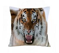 Throw Pillow Case Pillowcase Square Printed Cushion Cover for Living Room Sofa Couch Bed Car,Safari Decor,The Siberian Tiger Roar Teeth Golden Eyes Stripes Whiskers Attack Predator whi,18x18 in