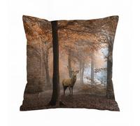 Throw Pillow Case Pillowcase Square Printed Cushion Cover for Living Room Sofa Couch Bed Car,Stunning image of red deer stag in foggy Autumn colorful landscape image,18x18 in