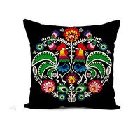 Throw Pillow Case Polish Folk Flower Round Roosters Traditional Pattern Wycinanki Lowickie Pillow Cases Double Sided Pillowcase Decorative Cushion Cover For Chair Gift Sofa 45X45Cm
