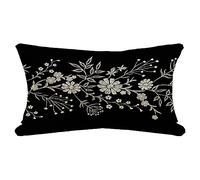 Throw Pillow Case Small Violet White Twig Tiny Lace Thread Flower Border Black Flower Abstract Pattern Stitching Cushion Cover Double Sided,Standard Pillowcase For Decoration Chair Car 40X60Cm