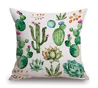 Throw Pillow Cover 18 x 18 Inch, Watercolor Succulent Plants Cactus Decor Linen Cushion Cover for Sofa Couch Bed