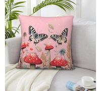 Throw Pillow Cover 20"x20" Two Butterflies and Mushrooms Throw Pillow Case Farmhouse Couch Pillow Case Square Cushion Pillowcase Soft Luxurious Decor Throw Pillows for Couch Bed Home Decor