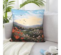 Throw Pillow Cover 26"x26" Birds Flying Over Flower Fields Throw Pillow Case Farmhouse Couch Pillow Case Square Cushion Pillowcase Soft Luxurious Decor Throw Pillows for Couch Bed Home Decor