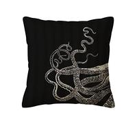 Throw Pillow Cover Decorative Pillow Cases Home Decor,White Octopus Tentacles Black Vintage Sea Ocean Squid Kraken Nautical Costal Marine Monster,18 x 18 Inch Linen pillow Cover for Sofa pillowcase