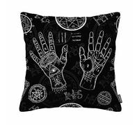 Throw Pillow Cover Human Hands Pentagram and Mystic Symbols Black Life Lines Palms Decorative Pillow Case 18X18 Inches Cotton Linen
