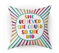 Throw Pillow Cover with Sun, She Believed She Could So She Did, Double Sided Home Waist Pillowcase 18x18 Inch for Bed & Couch, Gift for Her, Inspirational Living Room Office Bedroom Cushion Cover -09