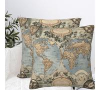 Throw Pillow Covers 20"x20" Double Sided Plush Pillows Covers Vintage Old World Map Pillow Cases for Living Room Decorative Throw Pillows Cover Couch Case for Home Sofa Decor