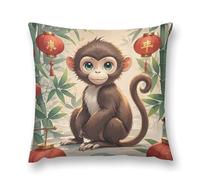 Throw Pillow Covers Chinese Style Monkey Double-Sided Farmhouse Cushion Covers Decorative Throw Pillowcase with Hidden Zipper Lumbar Pillow Cover for Sofa Bed Living Room Outdoor Decor 18 "x18 "