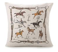 Throw Pillow Covers For Couch Equestrian Sport Decorative Square Bed Or Sofa Pillows Case Fox Hunt Horse Rider England Style Traditional Leather Belt Fashion Linen Cushion Covers 18X18 Inch