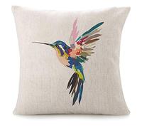 Throw Pillow Covers For Couch Humming Bird Bed Or Sofa Pillows Case Watercolor Fly Abstract Parrot Tropical Beautiful Blue Wildlife Animal Art Decorative Square Linen Cushion Covers 18"X18"