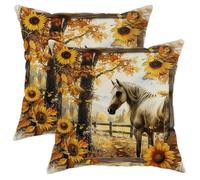 Throw Pillow Covers Fun Fall Horse Sun Flower Animal Breathable Throw Pillow Cases Fade Pillowcases For Bedroom Garden Autumn Set Of 2