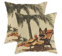 Throw Pillow Covers Funny Shepherd German Dog Vintage Beach Palm Tree Easy Care Pillow Cases Cozy Pillowcases For Autumn Bed Couches Set Of 2