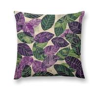 Throw Pillow Covers Green And Purple Leaves Double-Sided Farmhouse Cushion Covers Decorative Throw Pillowcase with Hidden Zipper Lumbar Pillow Cover for Sofa Bed Living Room Outdoor Decor 12 "x12 "
