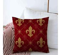 Throw Pillow Covers Heraldic Red Lis Expensive Kingly Gold Lily Lys Fleur Pattern Medieval King France Empire Design Cushion Case Colorful Square Throw Pillow Case, For Bar, Party, 45x45cm