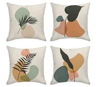 Throw Pillow Covers Home Decor Set of 4 Pillow Cases Decorative 16 x 16 Inches Outdoor Cushion Couch Sofa Pillowcases Botanical Plant Natural Leaf Boho