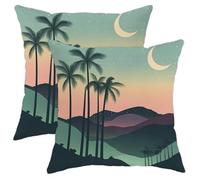 Throw Pillow Covers Moonlight Tropical Palm Trees And Mountains Wrinkle Pillow Cases Invisible Zipper Pillowcases For Autumn Patio Outdoor Set Of 2
