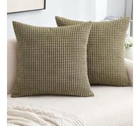 Throw Pillow Covers pack of 2 pack pillowcases Decorative Cushion Covers 50cm x 50cm,60cm x 60cm,Soft Corduroy Striped Pillows Protector For Living Room Couch Sofa Bed(Olive,65x65 cm (Pack Of 2))