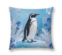 Throw Pillow Covers Penguin on Blue Ice Double-Sided Farmhouse Cushion Covers Decorative Throw Pillowcase with Hidden Zipper Lumbar Pillow Cover for Sofa Bed Living Room Outdoor Decor 12 "x12 "