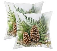 Throw Pillow Covers Pine Coness Nature Inspired Green Pillowcases Set Of 2 Washable Cushion Case For Family Couch Patio 45X45Cm