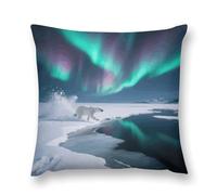 Throw Pillow Covers Polar Bears Northern Lights Double-Sided Farmhouse Cushion Covers Decorative Throw Pillowcase with Hidden Zipper Lumbar Pillow Cover for Sofa Bed Living Room Outdoor Decor 12 "x12