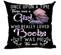 Throw Pillow Covers Purple Word Art Quote Once Upon A Time There was A Girl Who Really Loved Books Decorative Pillowcase Square Solid Cushion Cover for Patio Living Room Bed Sofa Car 16x16Inch