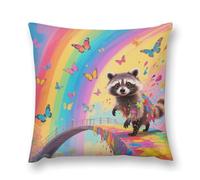 Throw Pillow Covers Rainbow Bridge Raccoon Double-Sided Farmhouse Cushion Covers Decorative Throw Pillowcase with Hidden Zipper Lumbar Pillow Cover for Sofa Bed Living Room Outdoor Decor 18 "x18 "