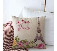 Throw Pillow Covers Red Border City Eiffel Tower Spring Flowers Over Paris Yellow Arrangement Artistic Beauty Botanical Plush Throw Pillow Covers Soft Chair Pillowcases, For Bar, Sofa, 45x45cm