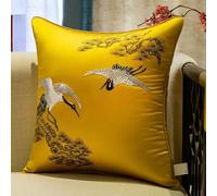 Throw pillow Cushion Covers Decorative Pillows, Set of 2 Satin Throw Pillow Covers Decorative Cushion Cover Embroidered Japanese Cranes Flying Traditional Pillow Cases,Soft Comfortable(Yellow,45x45cm)