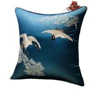 Throw pillow Cushion Covers Decorative Pillows, Set of 2 Satin Throw Pillow Covers Decorative Cushion Cover Embroidered Japanese Cranes Flying Traditional Pillow Cases,Soft Comfortable(Dark Blue,45x45