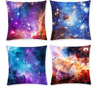 Throw Pillow Galaxy Pillow Covers Universe Pillowcase，Space Pillowcase Nebula pillows Filled with colorful Stars，for Sofa Bedroom or outdoor Decor (4pcs，Linen,Double-sided Printed Design，18x18 Inches)