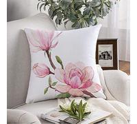 Throw Pillow Pillowcase Beautiful Watercolor Branch Flowers Tree Pink Magnolia Nature Bloom Blooming Blossom Botanical Bud Throw Pillow Cover Square Cushion for Couch Chair Bedding 18x18 Inch
