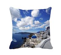 Throw Pillowcase Aegean Amazing Santorini Churches And Sea View In Greece Pillow Cover Cozy And Breathable Pillow Cases For Bedroom Sofa Bed Garden 45x45 CM