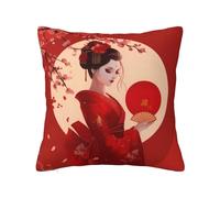 Throw Pillowcase Anime Girl Japanese Geisha Pattern Pillow Cover Wrinkle Pillowcase Super Soft Cushion Covers For Bedroom Livingroom Sofa Bed 45X45 Cm
