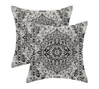 Throw Pillowcase Black Boho Vintage Carpet Pattern Ethnic Design Bohemia Bed Pillow Cover Gifts For Women Cushion Cover Super Soft For Sofa Bed Livingroom 2 Piece 45X45 Cm