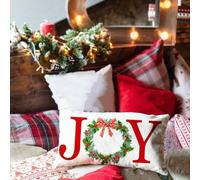 Throw Pillowcase Christmas Joy With Wreath Winter Xmas Joy Holiday Pillow Cases Gifts For Women Cushion Cover Wrinkle Cushion Covers For Sofa Bed Livingroom Bedroom L