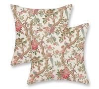 Throw Pillowcase Preppy Pink Brown Bird Florals Cushion Cover Gifts For Women Pillowcase Super Soft For Sofa Bed Garden 2 Piece 45X45 Cm