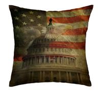 Throw Pillowcase United States Capitol American Flag Eagle Cushion Cover Cozy And Breathable Pillow Cover Smooth For Garden Livingroom Sofa Bed 45X45 Cm