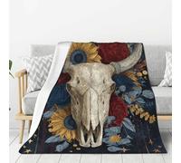 Throw Plush Blanket Artistic Skull In Flower Bouquet With Roses Warm Throw Blanket Decor Blankets Cover For Bedroom Sofa Couch M