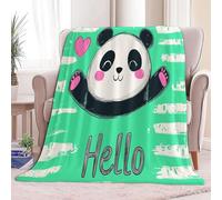 Throw Printed Blanket Cute Cartoon Animal Panda, Plush Ultra-Soft Green Flannel Throw Blanket for Kids and Adults - Perfect for Bed and Couch 39 × 51 inch