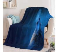 Throw Printed Blanket Fantasy Animal Wolf, Plush Ultra-Soft Blue Flannel Throw Blanket for Kids and Adults - Perfect for Bedding and Couch 87 × 94 inch