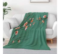 Throw Printed Blanket Simple Plant Willow Branch Peach Blossom, Plush Ultra-Soft Green Flannel Small Single Blanket for Kids and Adults - Perfect for Bedding and Couch 51 × 59 inch